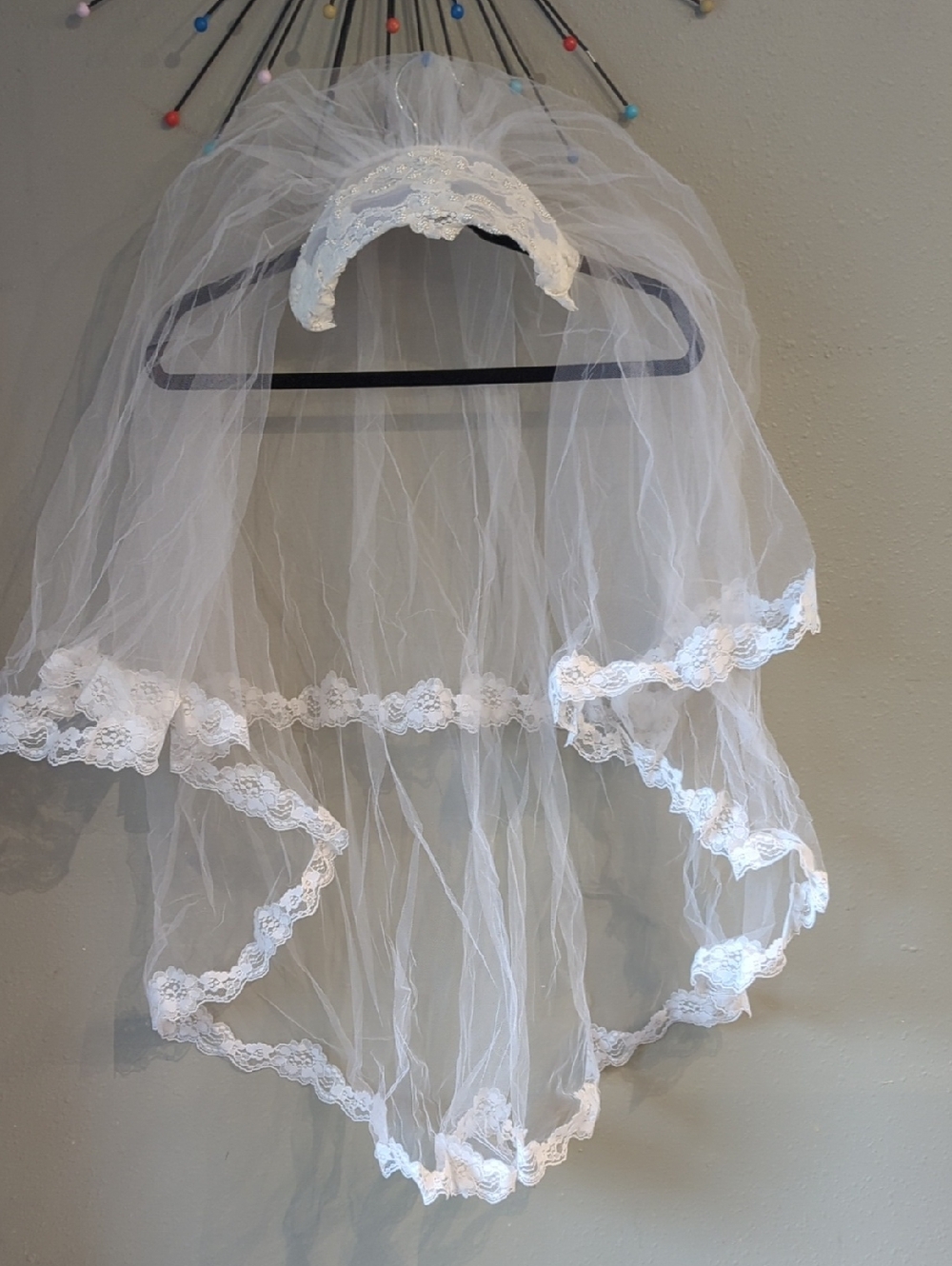 Tulle Head Piece Veil Wedding Bride Off White Lace Beaded Wire
